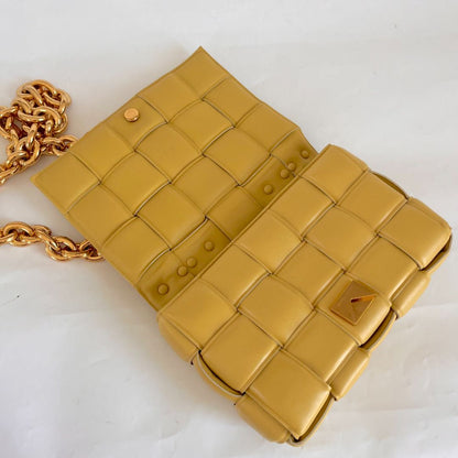 Bottega Veneta Yellow Intrecciato Leather Cassette Padded Chain Bag