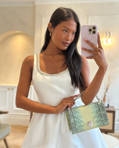 Christian Dior Small Diorama Flap Bag in Light Green Lizard With Silver Hardware