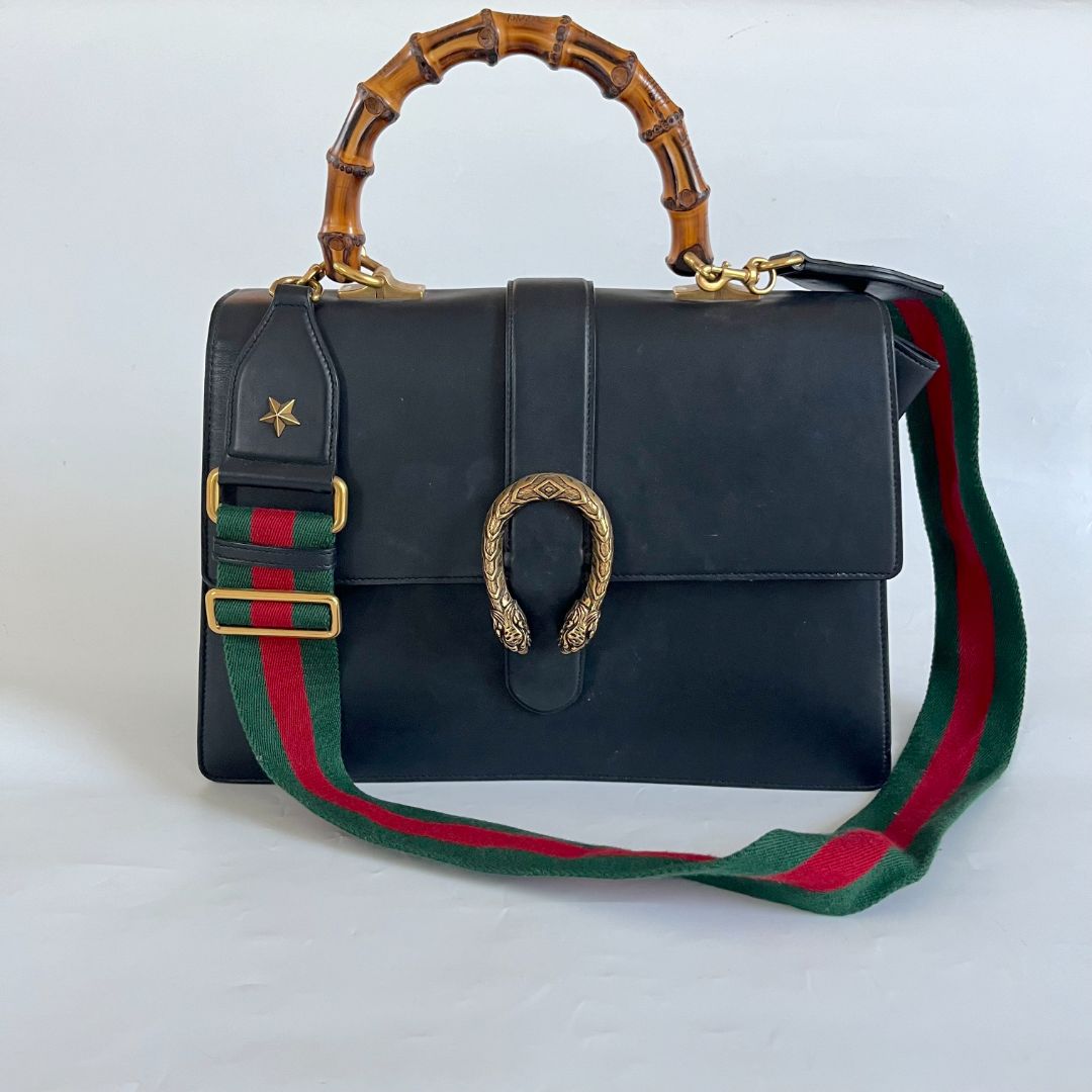 Gucci Dionysus Bamboo Black Leather Handbag