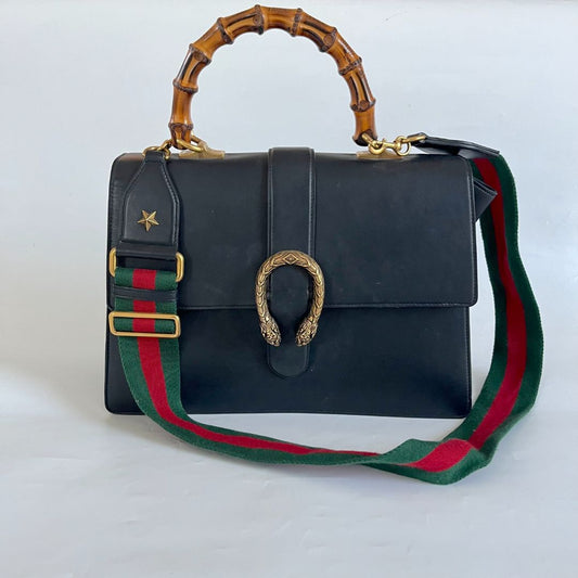 Gucci Dionysus Bamboo Black Leather Handbag