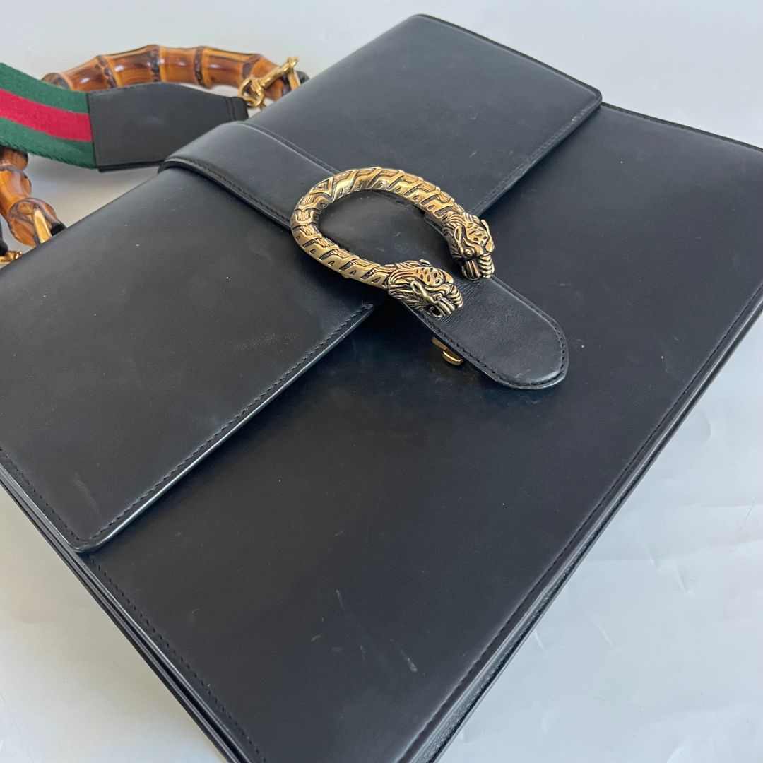 Gucci Dionysus Bamboo Black Leather Handbag