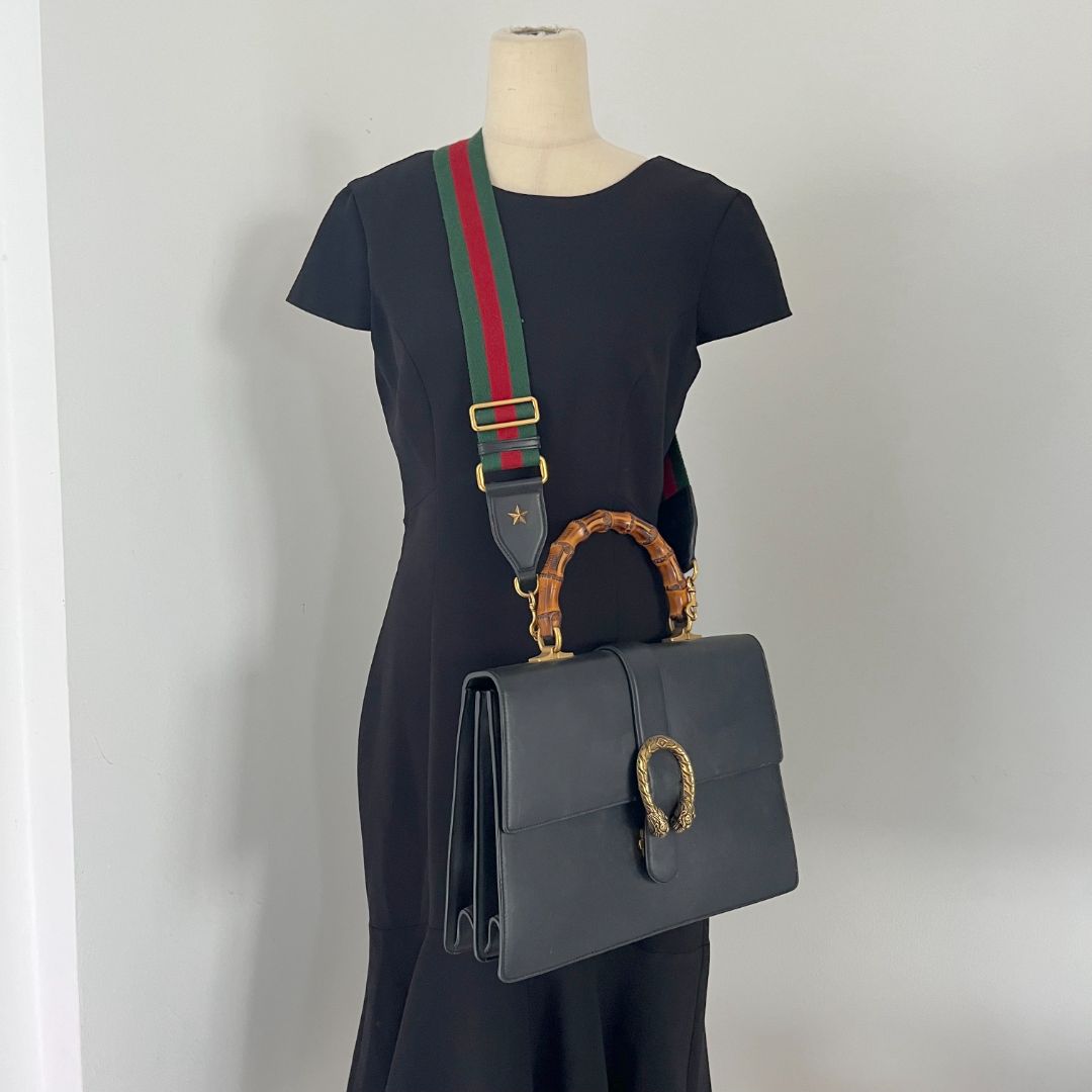 Gucci Dionysus Bamboo Black Leather Handbag