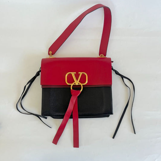 Valentino Black/ Red Leather VRing Flap Shoulder Bag