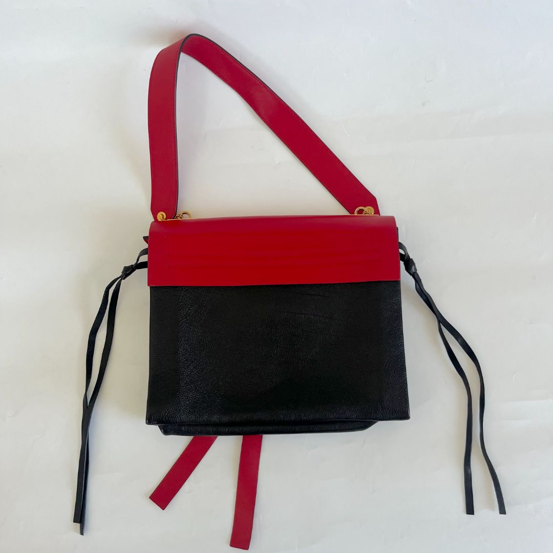 Valentino Black/ Red Leather VRing Flap Shoulder Bag