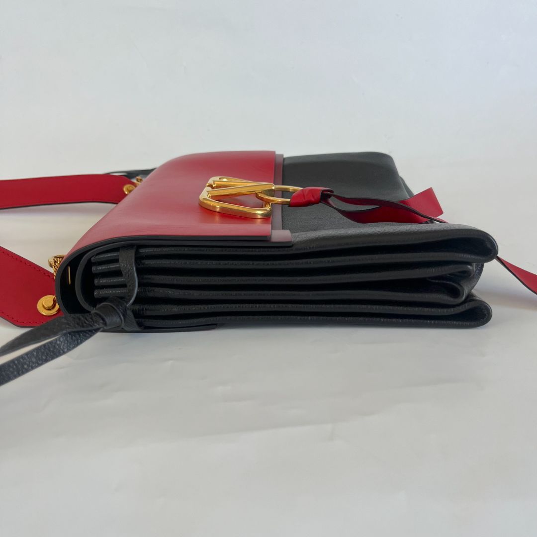 Valentino Black/ Red Leather VRing Flap Shoulder Bag