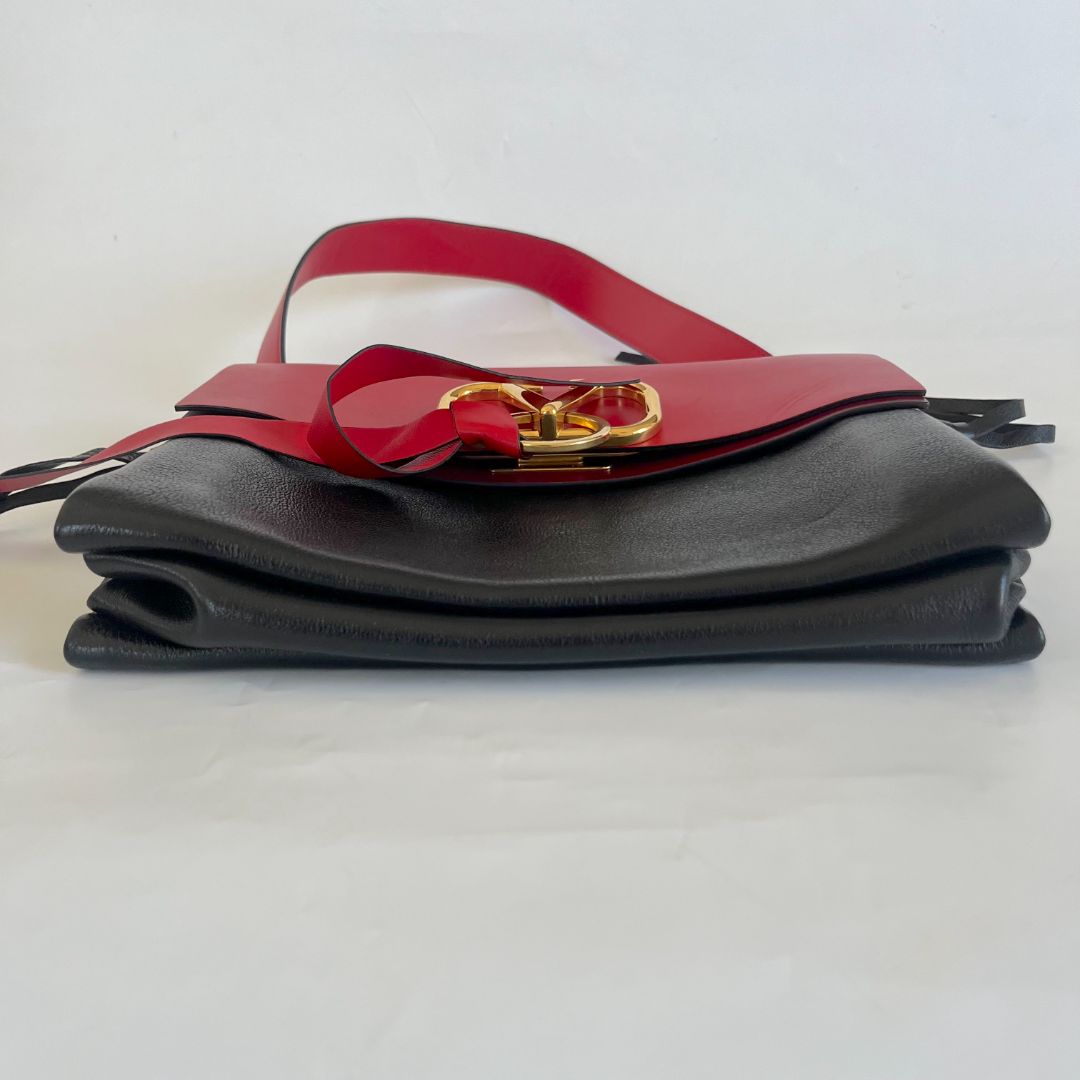 Valentino Black/ Red Leather VRing Flap Shoulder Bag