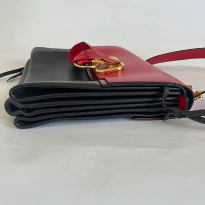 Valentino Black/ Red Leather VRing Flap Shoulder Bag
