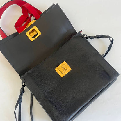 Valentino Black/ Red Leather VRing Flap Shoulder Bag