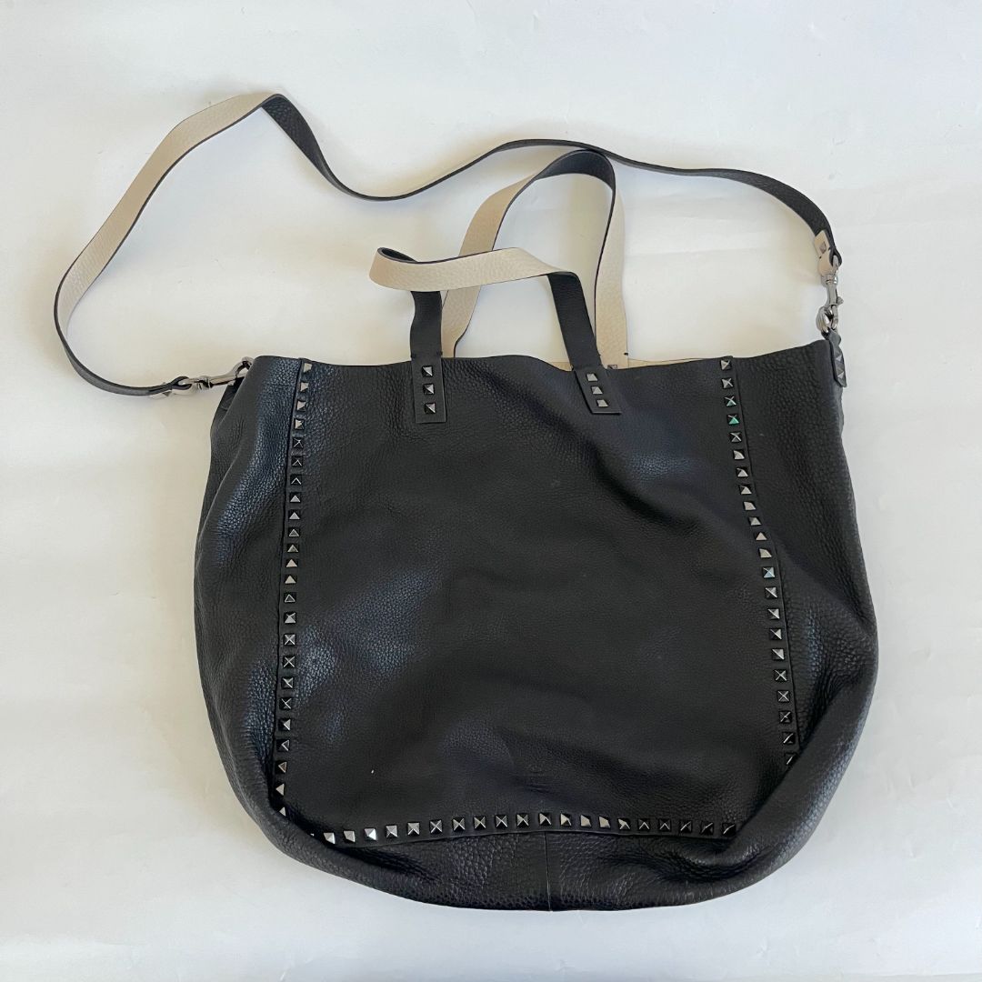 Valentino Black and White Large Reversible Tote VLTN Bag