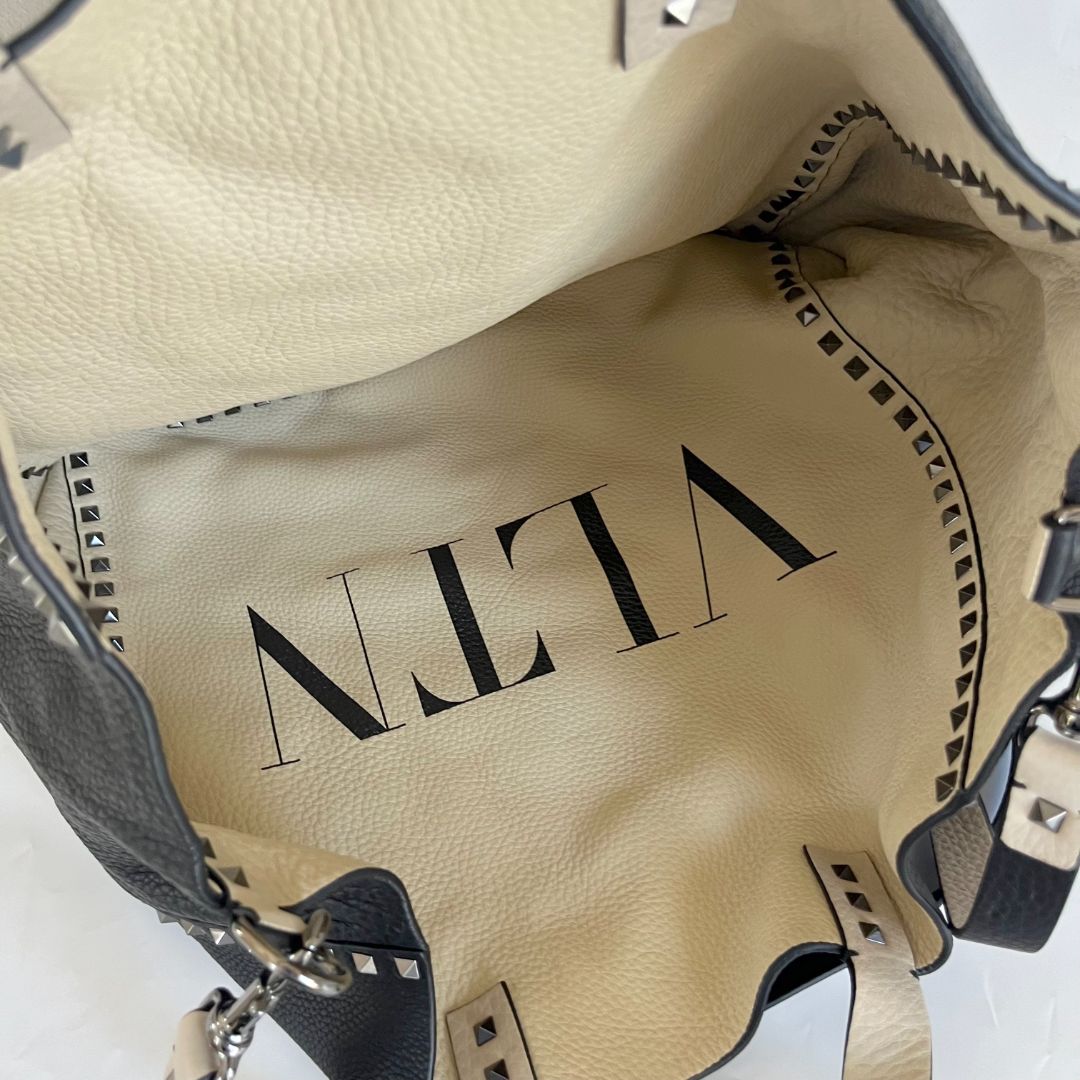Valentino Black and White Large Reversible Tote VLTN Bag