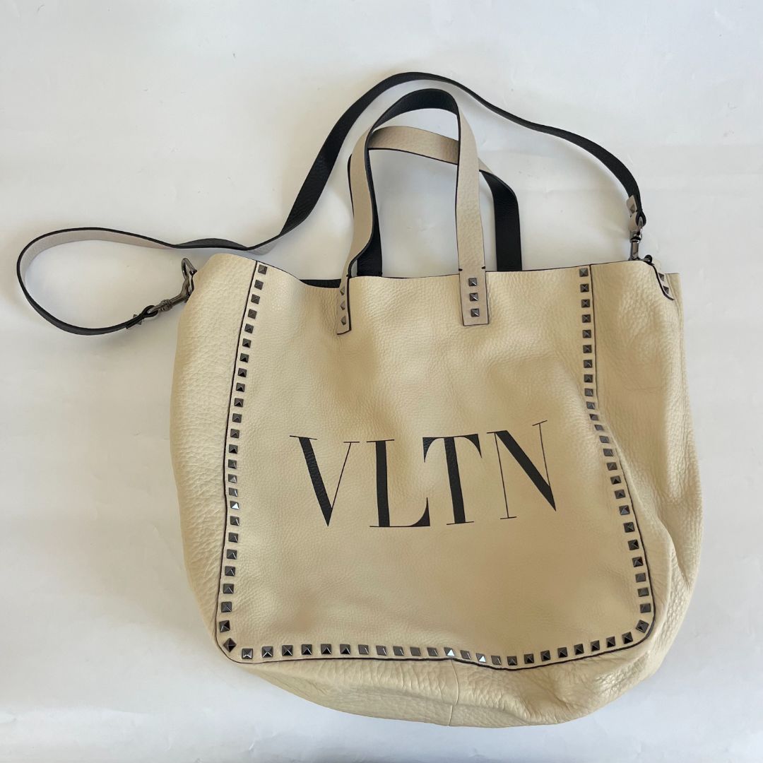 Valentino Black and White Large Reversible Tote VLTN Bag
