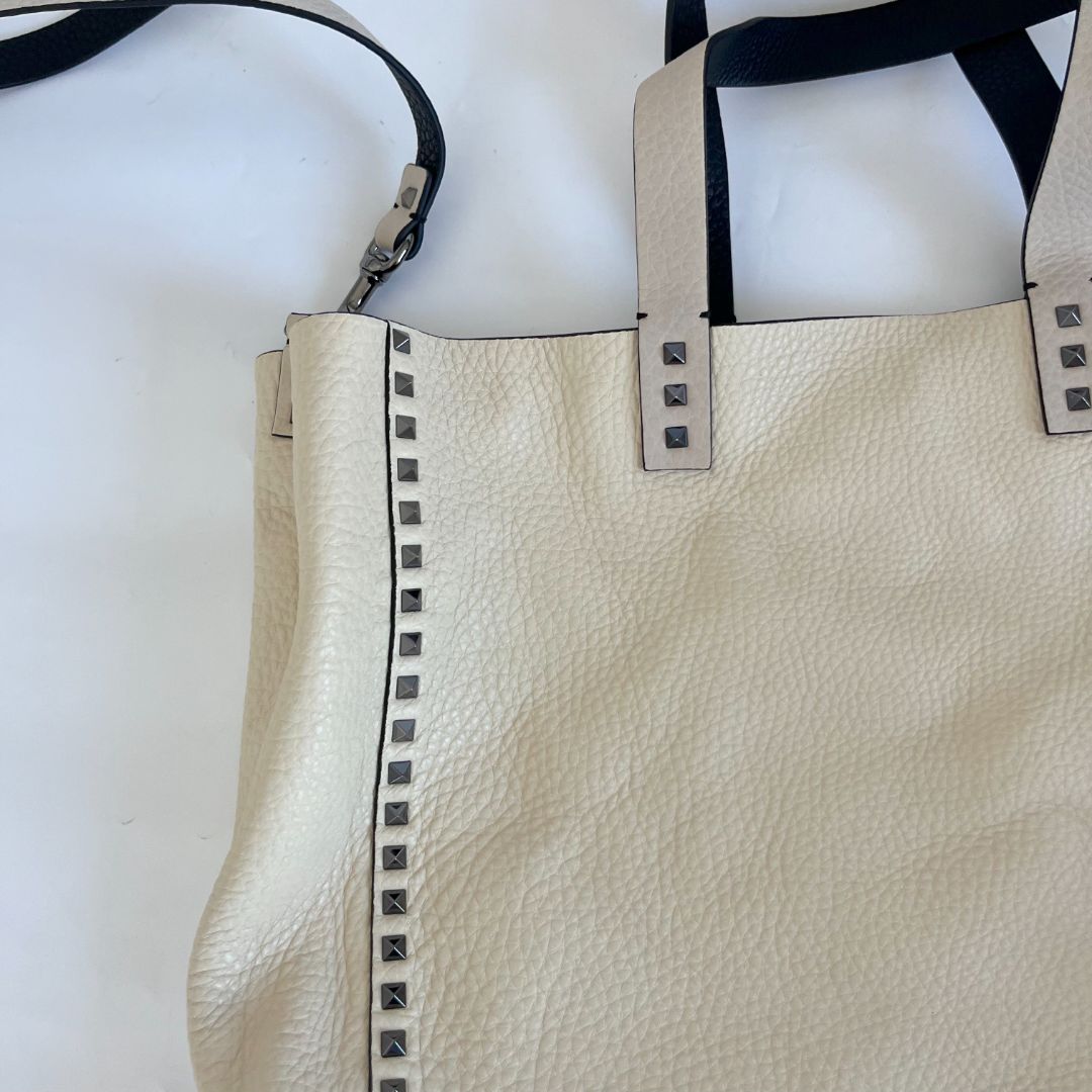 Valentino Black and White Large Reversible Tote VLTN Bag