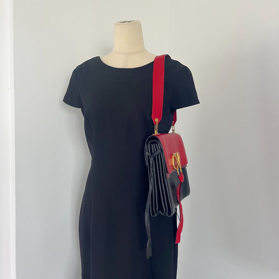 Valentino Black/ Red Leather VRing Flap Shoulder Bag