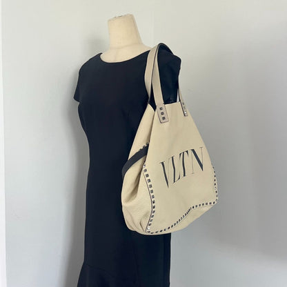 Valentino Black and White Large Reversible Tote VLTN Bag