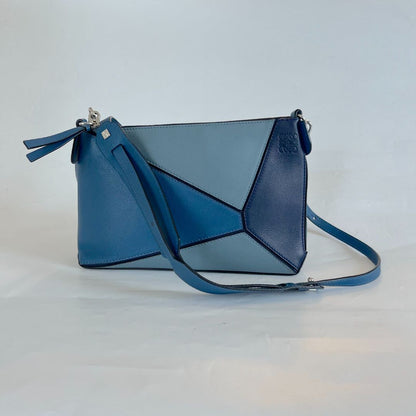 Loewe Multi Tone Blue Leather Mini Puzzle Pochette Bag