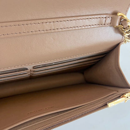 Chanel tan quilted leather wallet on chain crossbody bag