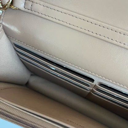 Chanel tan quilted leather wallet on chain crossbody bag