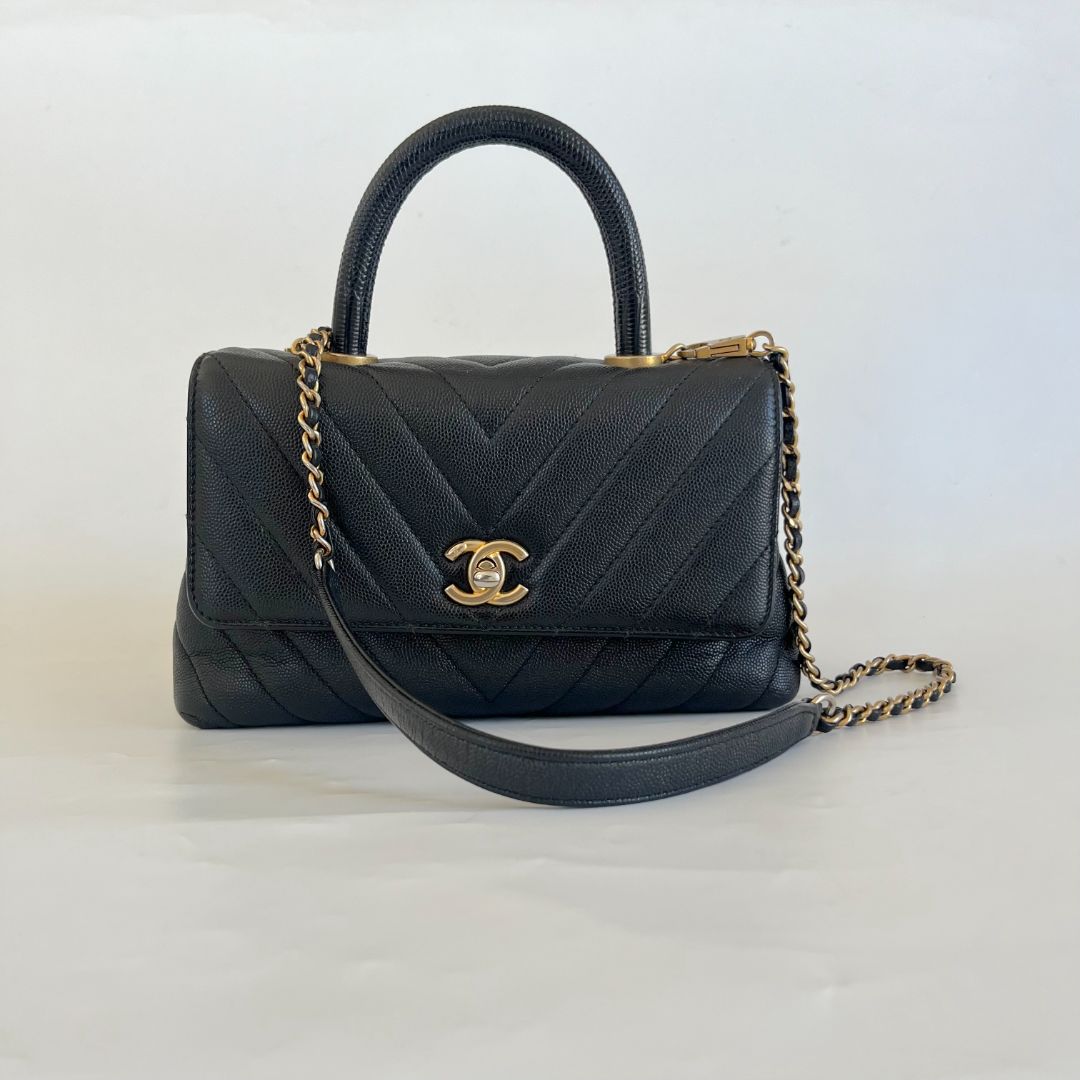 Chanel Coco Handle Black Chevron Mini Bag