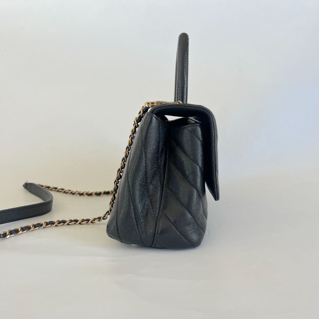 Chanel Coco Handle Black Chevron Mini Bag