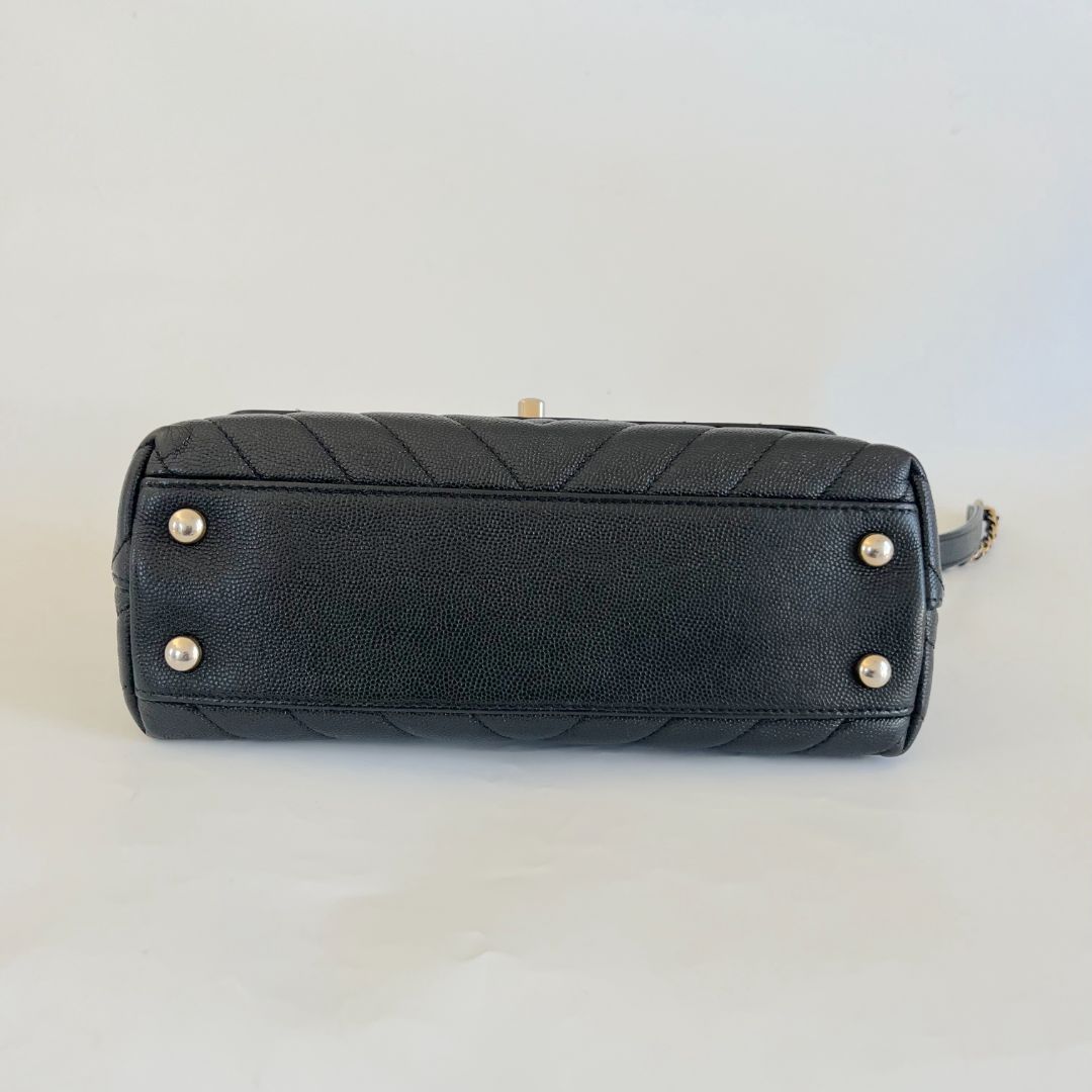 Chanel Coco Handle Black Chevron Mini Bag