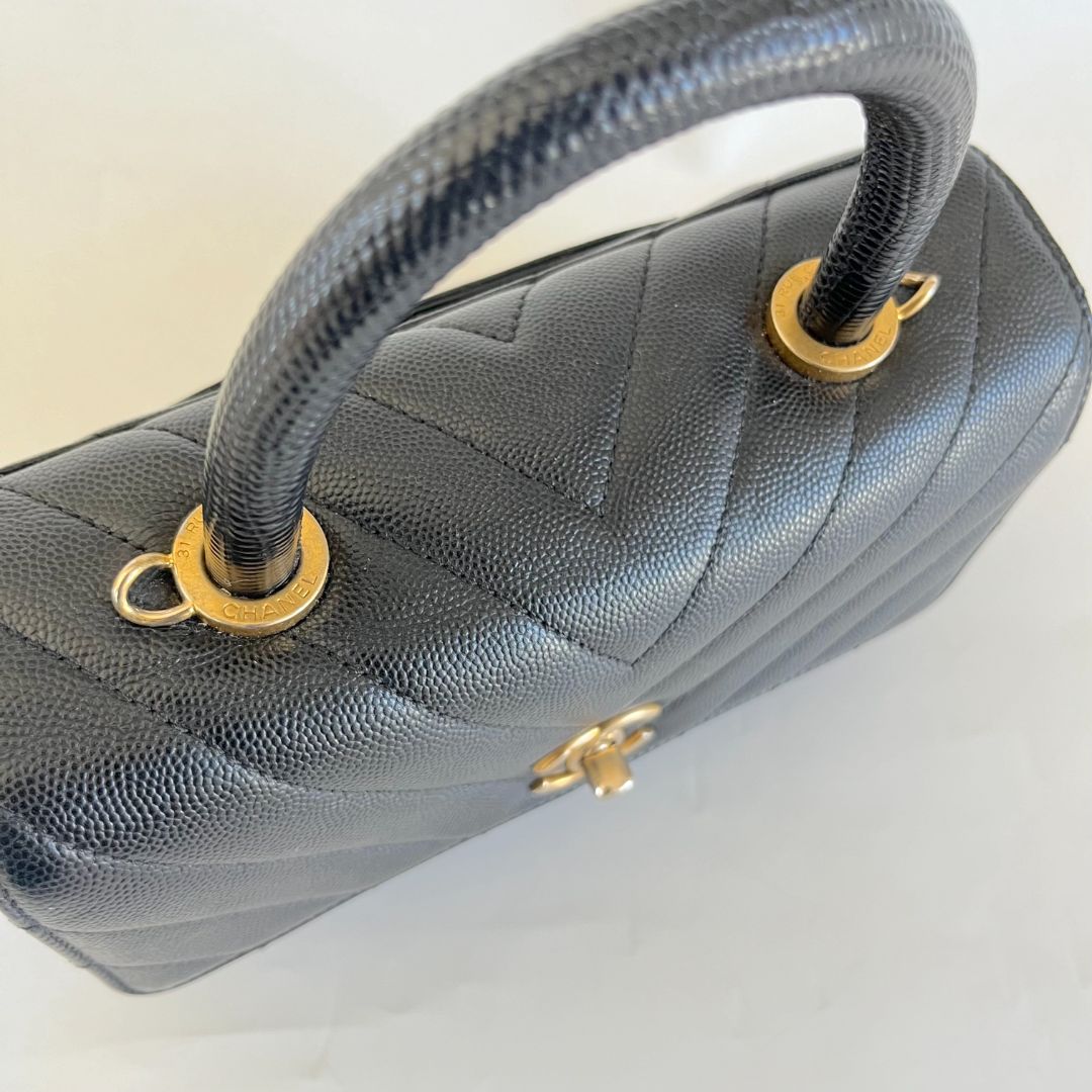 Chanel Coco Handle Black Chevron Mini Bag