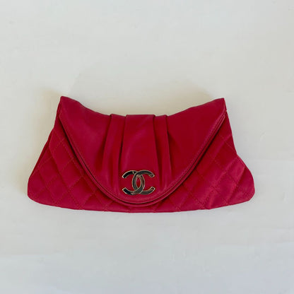 Chanel Red Quilted Satin Half Moon Clutch