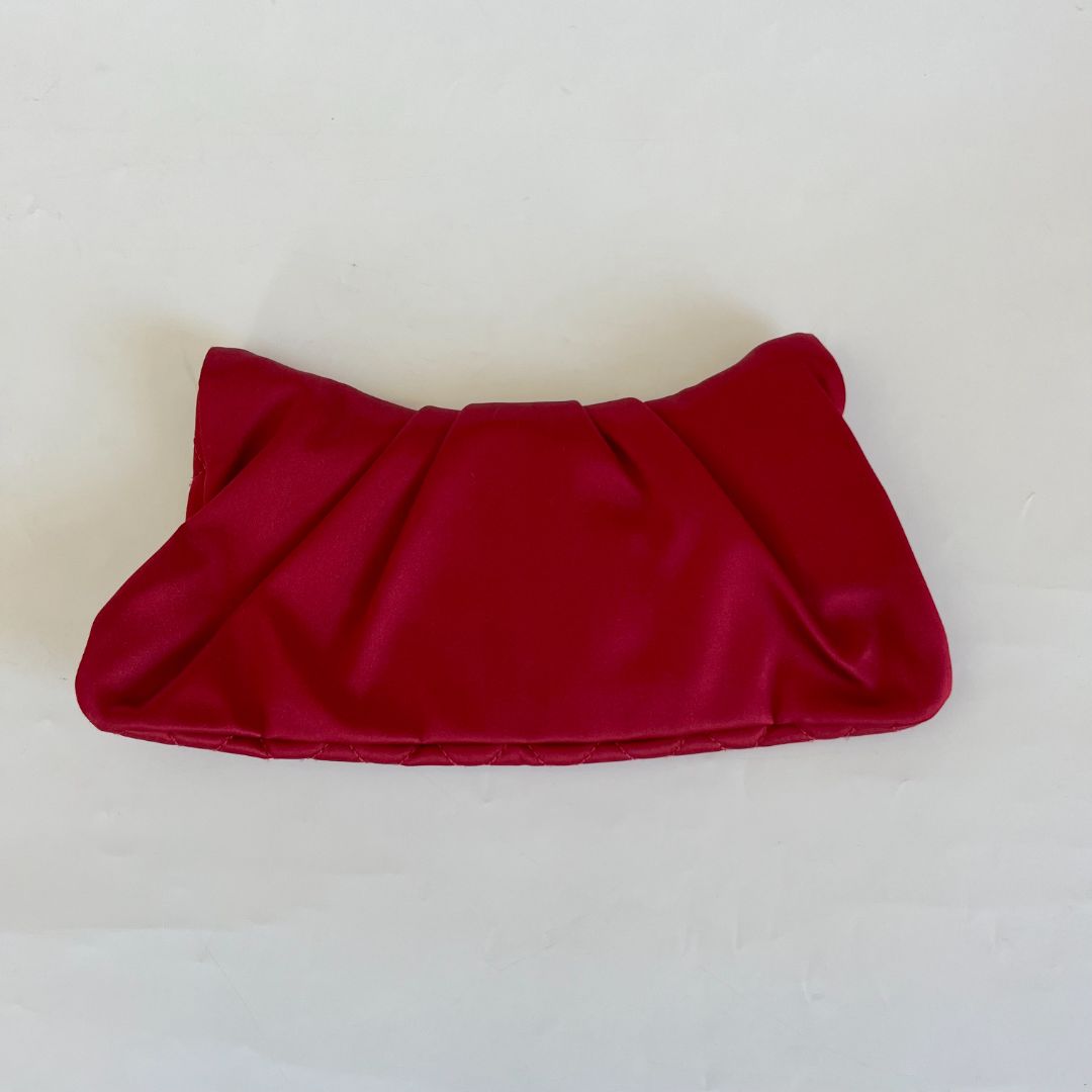 Chanel Red Quilted Satin Half Moon Clutch