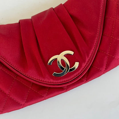 Chanel Red Quilted Satin Half Moon Clutch