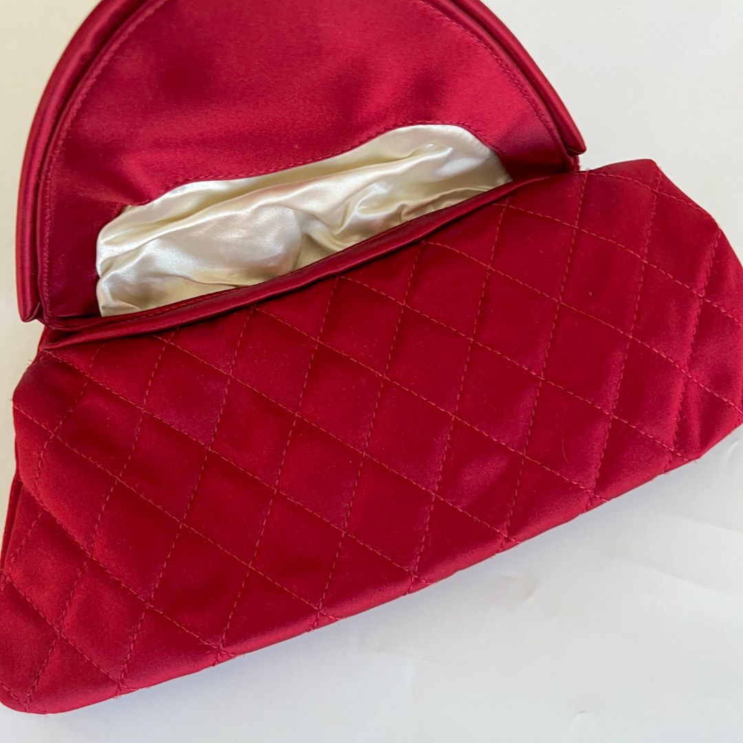 Chanel Red Quilted Satin Half Moon Clutch