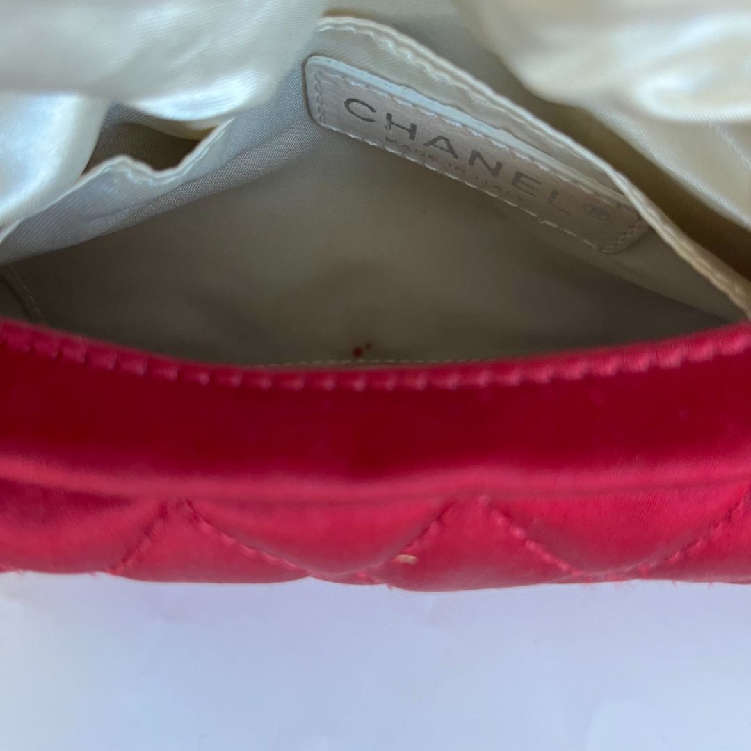 Chanel Red Quilted Satin Half Moon Clutch