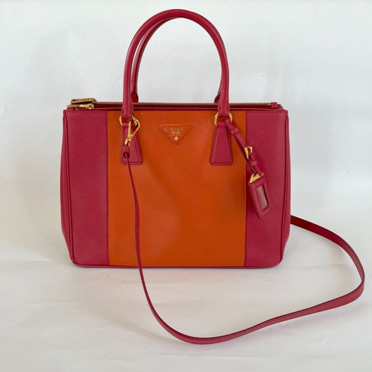 Prada bicolor saffiano leather tote bag with crossbody strap