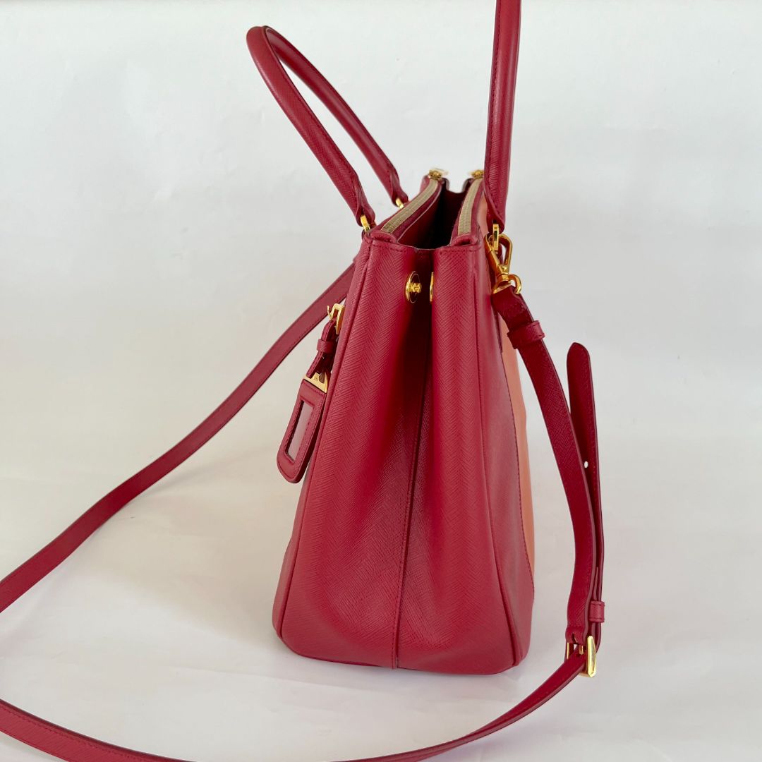 Prada bicolor saffiano leather tote bag with crossbody strap