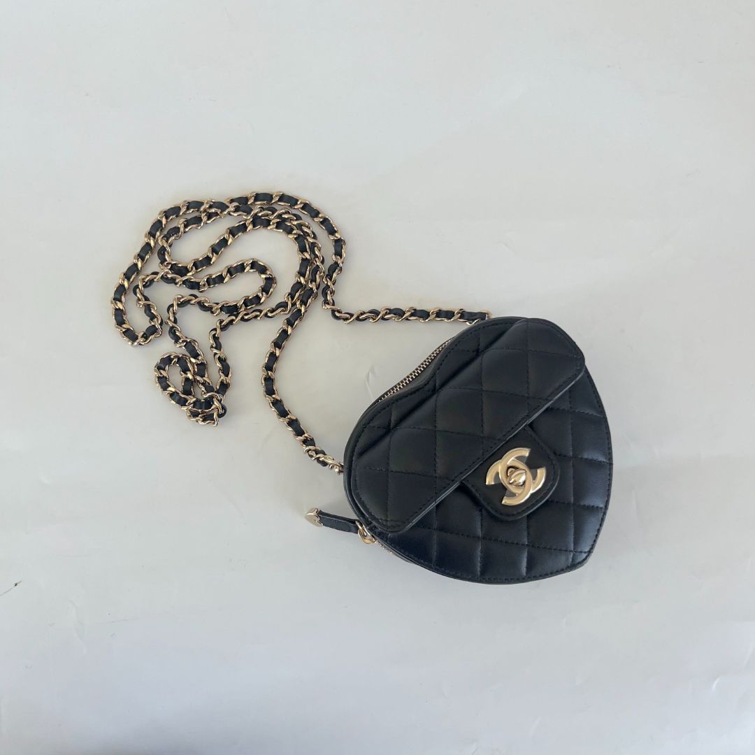 Chanel Mini Black Leather Heart Bag