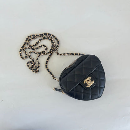 Chanel Mini Black Leather Heart Bag