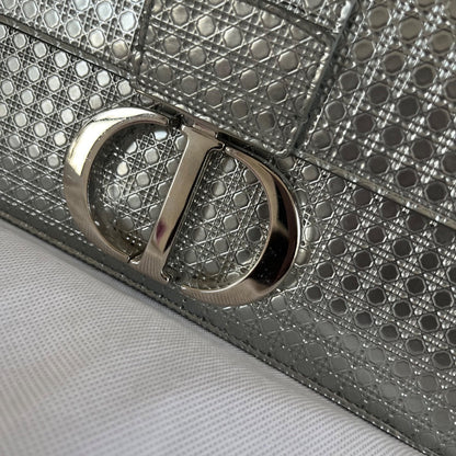 Christian Dior Silver  Micro Cannag Leather Montaigne Flap Chain Cross Body Bags