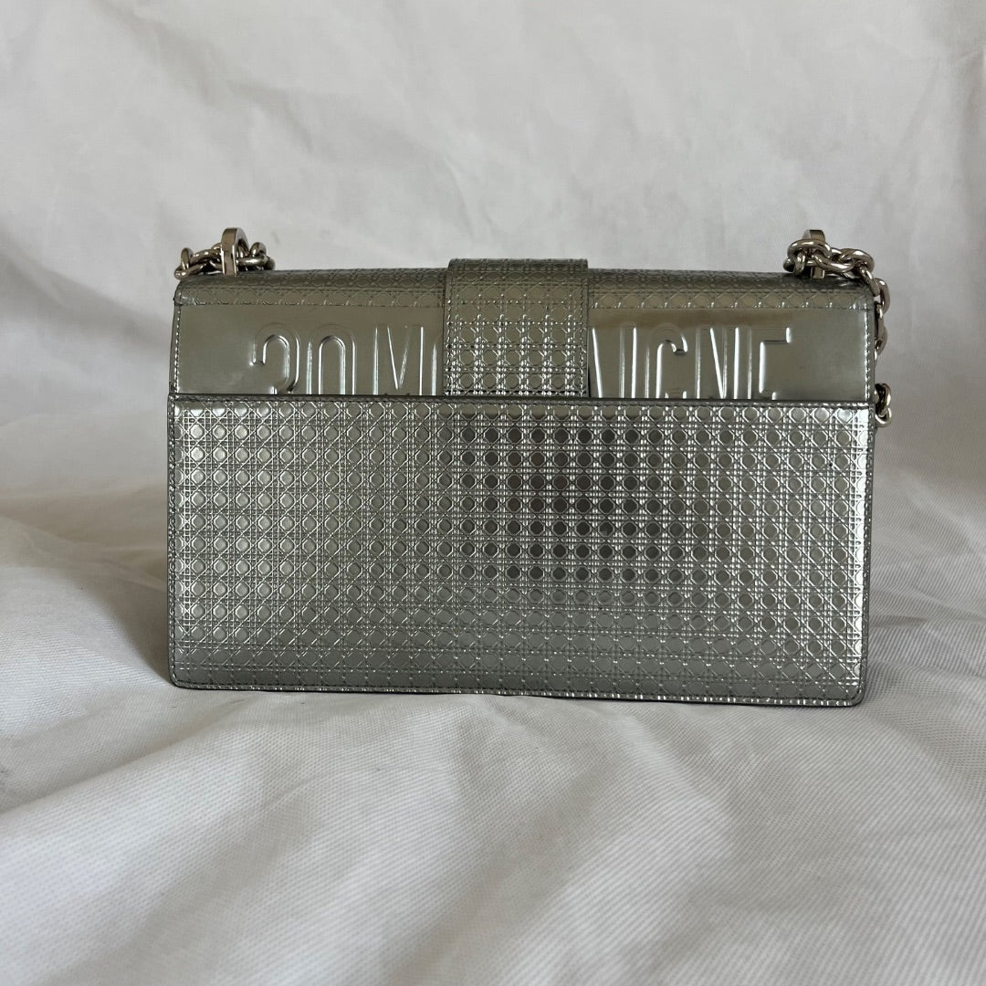 Christian Dior Silver  Micro Cannag Leather Montaigne Flap Chain Cross Body Bags