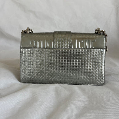 Christian Dior Silver  Micro Cannag Leather Montaigne Flap Chain Cross Body Bags