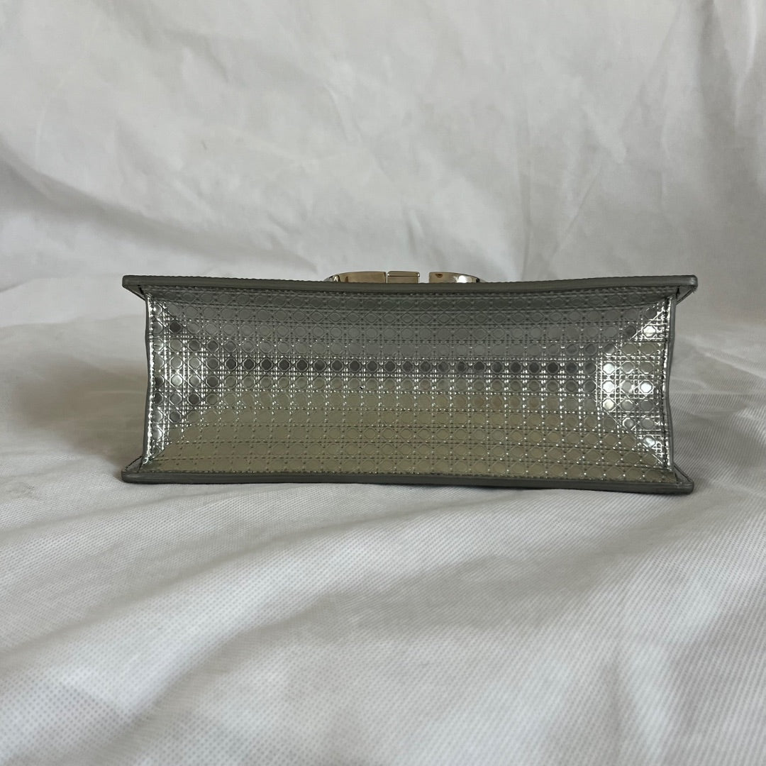 Christian Dior Silver  Micro Cannag Leather Montaigne Flap Chain Cross Body Bags