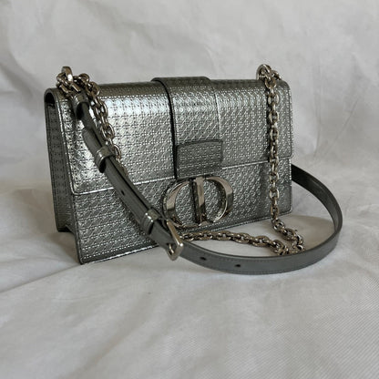 Christian Dior Silver  Micro Cannag Leather Montaigne Flap Chain Cross Body Bags