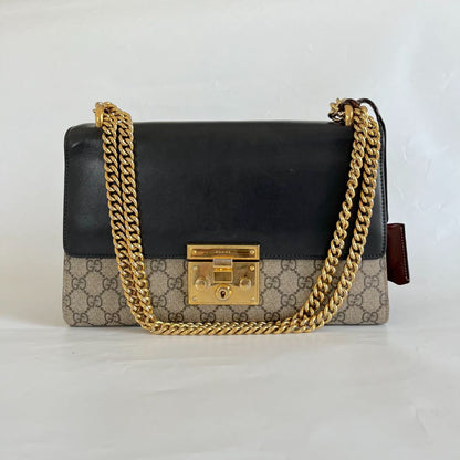 Gucci Black/Brown GG Supreme Coated Canvas Padlock Shoulder Bag