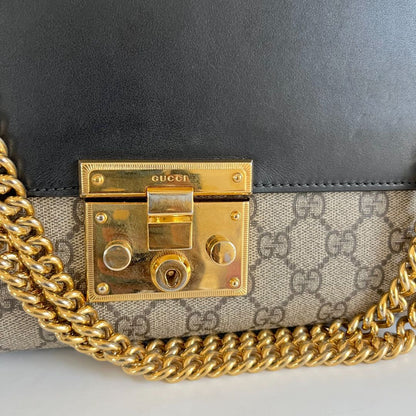 Gucci Black/Brown GG Supreme Coated Canvas Padlock Shoulder Bag