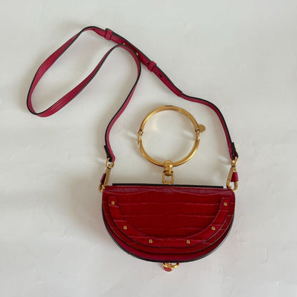 Chloé Red Crocodile Leather Nile Bracelet Minaudiere crossbody bag