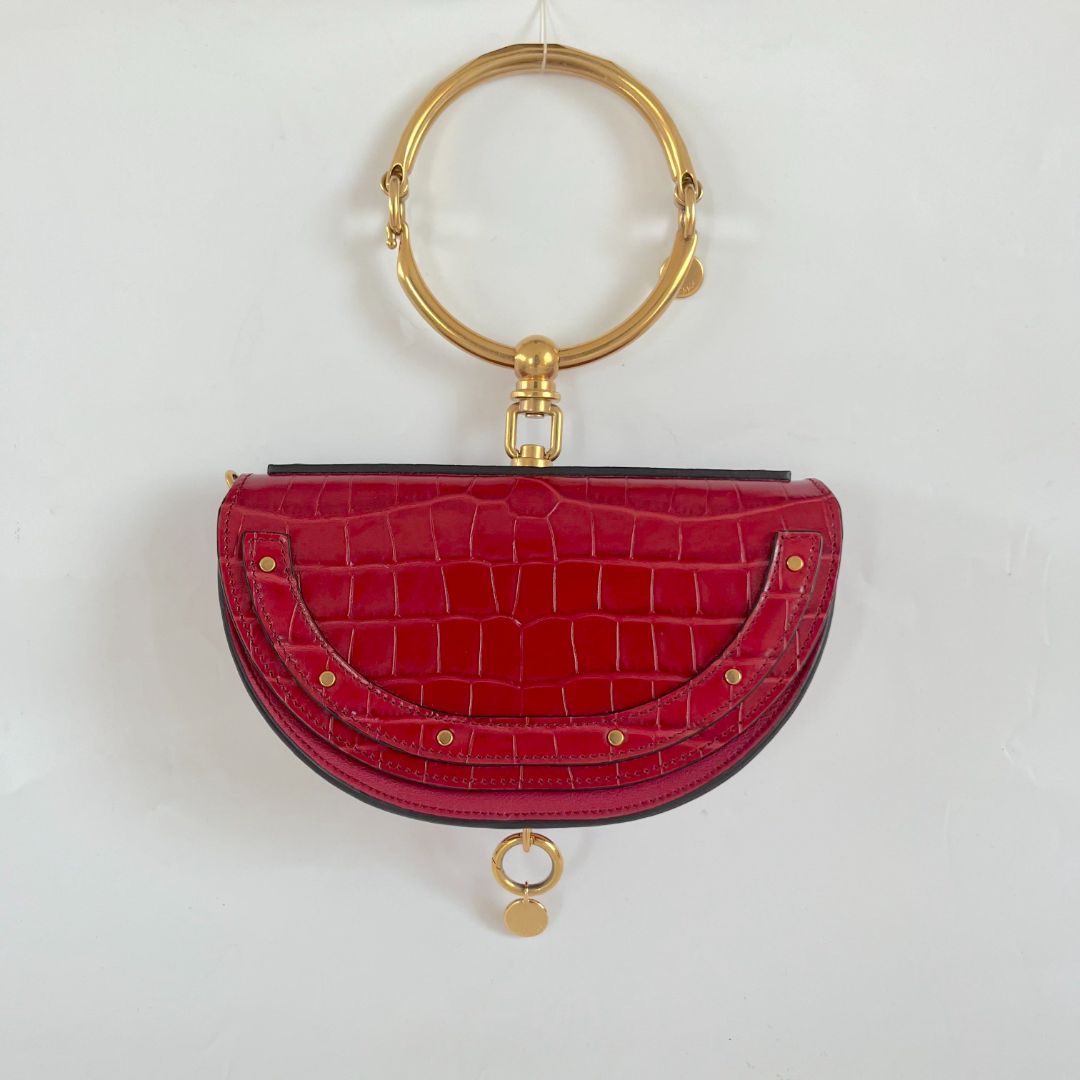 Chloé Red Crocodile Leather Nile Bracelet Minaudiere crossbody bag
