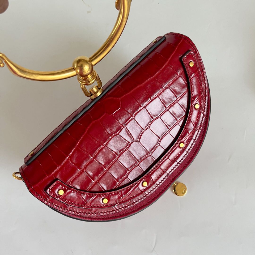 Chloé Red Crocodile Leather Nile Bracelet Minaudiere crossbody bag