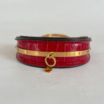 Chloé Red Crocodile Leather Nile Bracelet Minaudiere crossbody bag