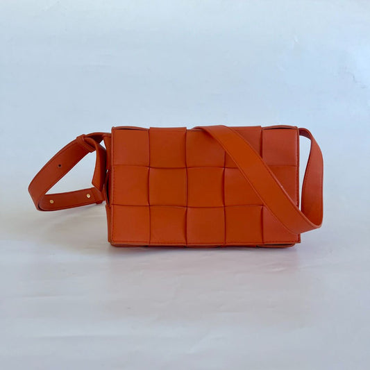 Bottega Veneta Orange Intrecciato Leather Cassette Shoulder Bag