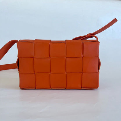 Bottega Veneta Orange Intrecciato Leather Cassette Shoulder Bag