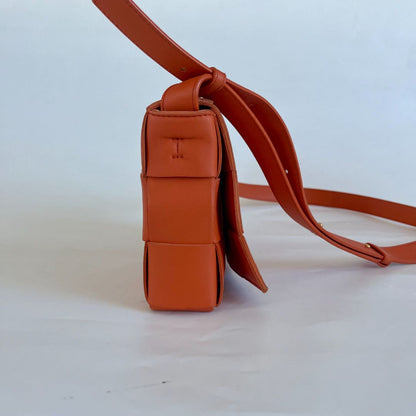 Bottega Veneta Orange Intrecciato Leather Cassette Shoulder Bag