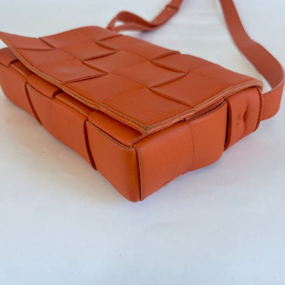 Bottega Veneta Orange Intrecciato Leather Cassette Shoulder Bag