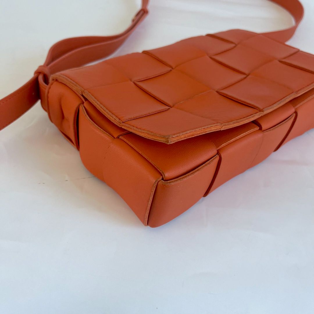 Bottega Veneta Orange Intrecciato Leather Cassette Shoulder Bag